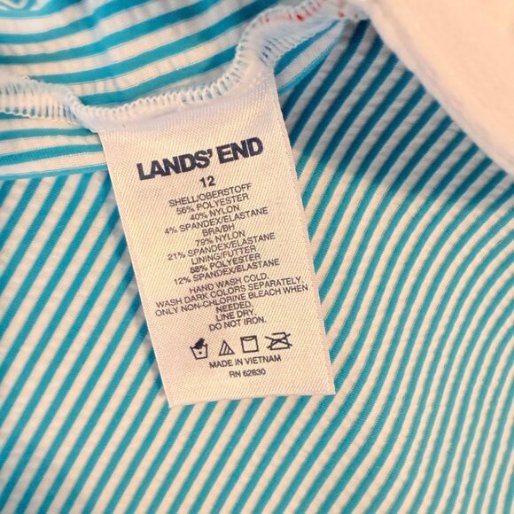 12 Lands End Blue Seersucker Knit 2 Piece Tankini Skirt Swimsuit Underwire Top - Picture 12 of 13
